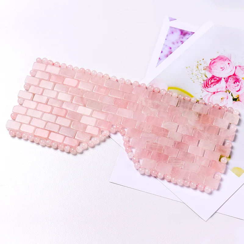 Pink Quartz Eye Mask Massage Face Roller Set Natural Rose Gouache Jade Stone Facial Relax Beauty Massager Ice Therapy Sleeping