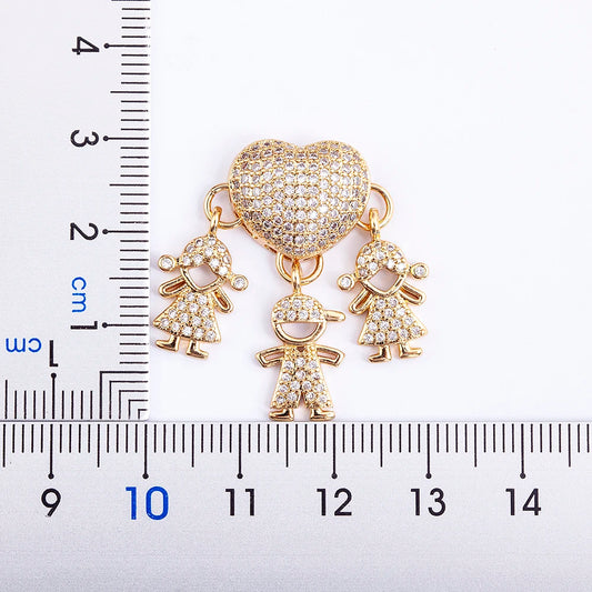 Nidin Hot Sale Son Daughter Heart Gold Plated Cubic Zirconia Family Girl Boy Pendant Necklace Chain Jewelry For Mother Gift