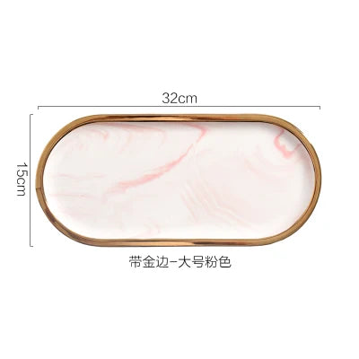 Nordic Marble Texture Tray Ceramic Oval plate Western Dish Dessert Dish Jewelry Storage Tray