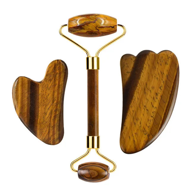 Natural Tiger Eye Jade Roller Guasha Beautiful Massager Facial Scraping Tools Neck Face Massage Anti Wrinkle Relax SPA Stone
