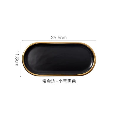 Nordic Marble Texture Tray Ceramic Oval plate Western Dish Dessert Dish Jewelry Storage Tray