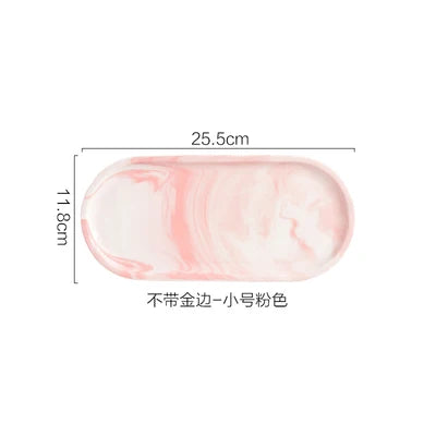 Nordic Marble Texture Tray Ceramic Oval plate Western Dish Dessert Dish Jewelry Storage Tray
