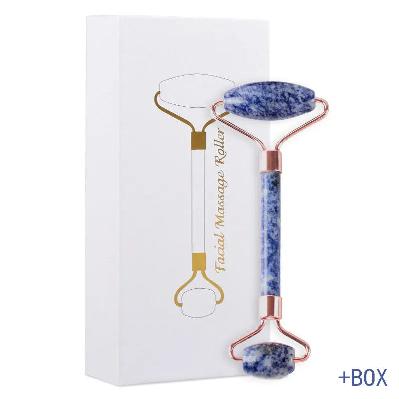 Natural Blue White Dot Jade Roller And Gua Sha Stone Set Facial Gouache Scraper Massager Lifting Anti-Wrinkle Skin Care