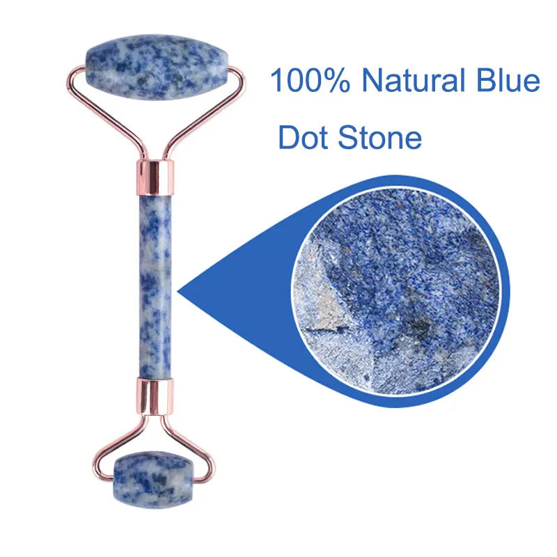Natural Blue White Dot Jade Roller And Gua Sha Stone Set Facial Gouache Scraper Massager Lifting Anti-Wrinkle Skin Care