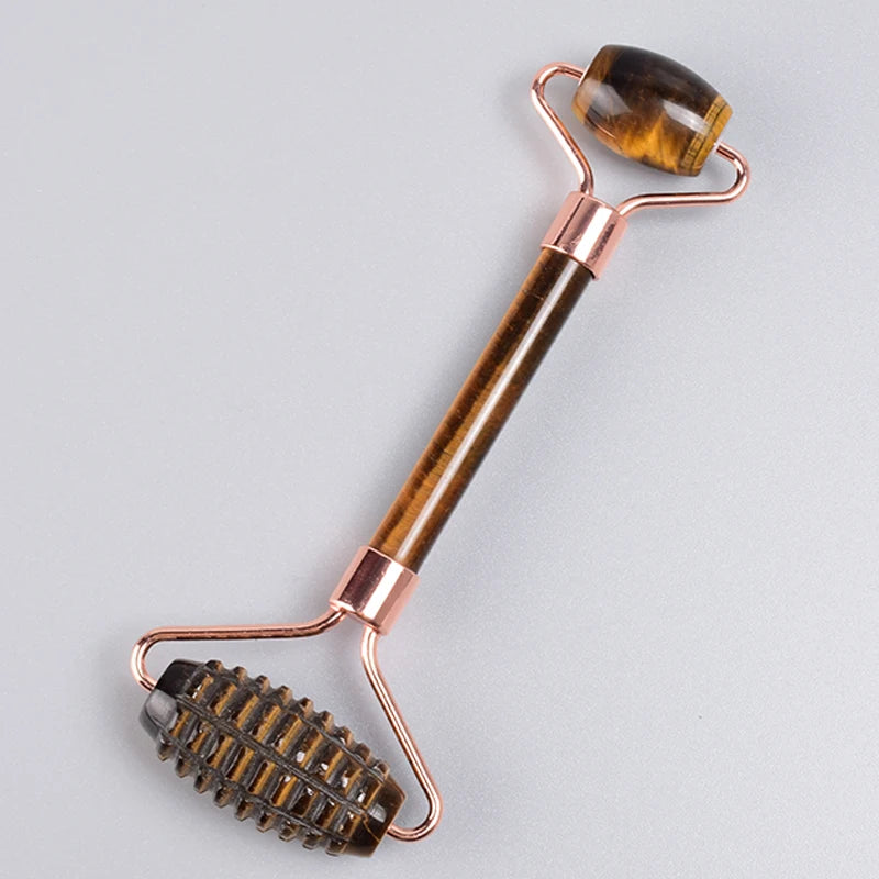 Rose Gold Sawtooth Face Roller Gua Sha Tool Massage Set Natural Jade Acupuncture Scraping Body Healing White Stone Massager Care