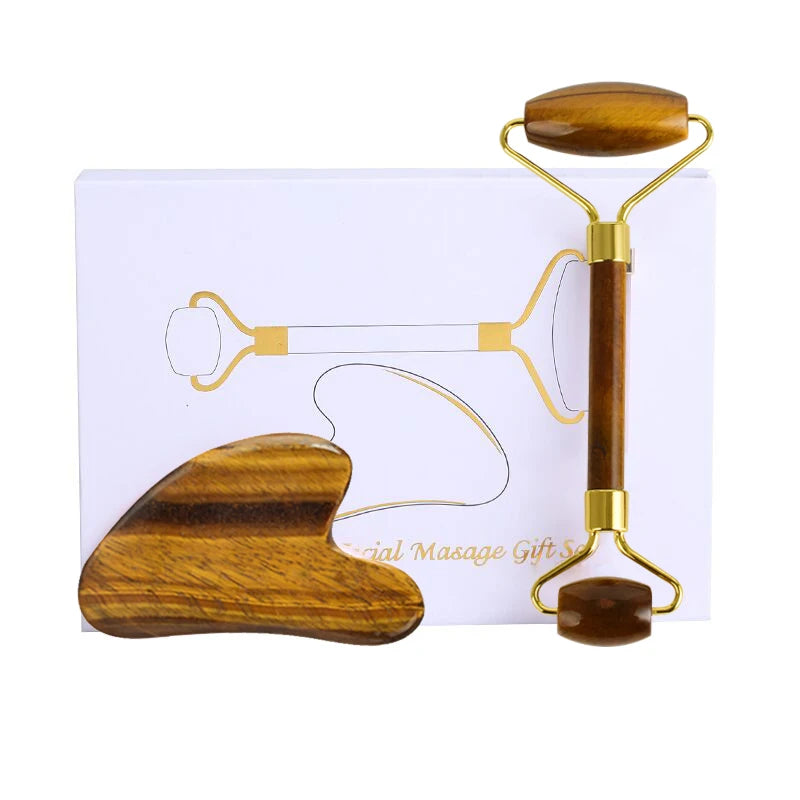 Natural Tiger Eye Jade Roller Guasha Beautiful Massager Facial Scraping Tools Neck Face Massage Anti Wrinkle Relax SPA Stone