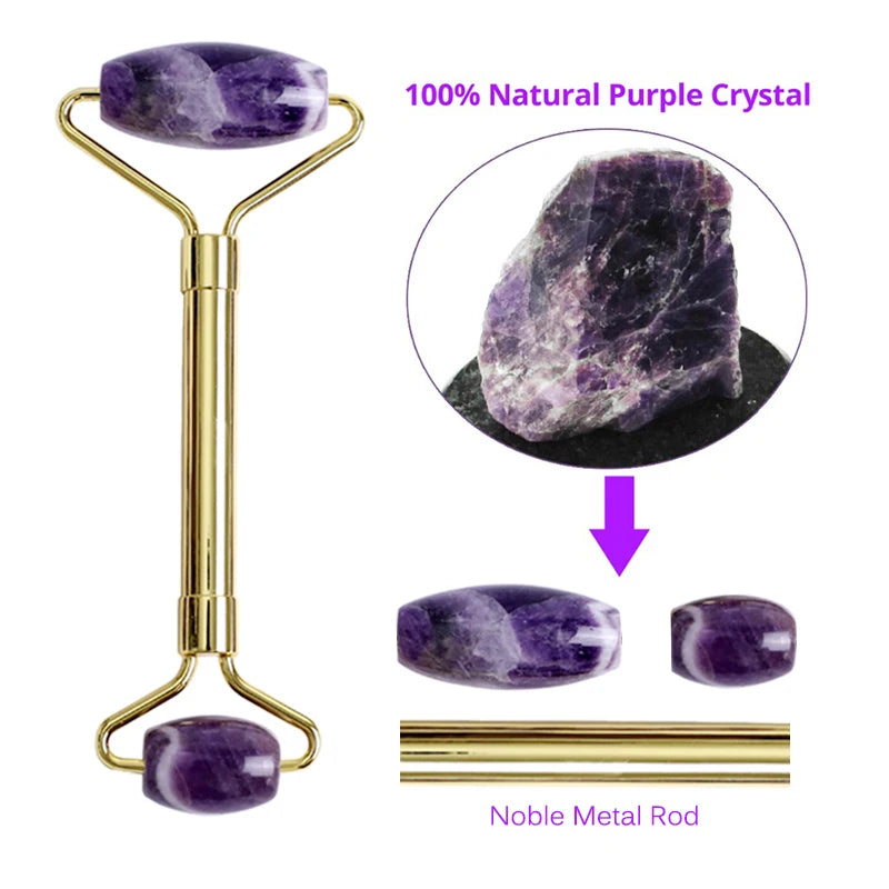 Natural Amethyst Jade Roller Gua Sha Face Massager Scraping Stone Facial Lifting Skin Care Massage Beauty Tools
