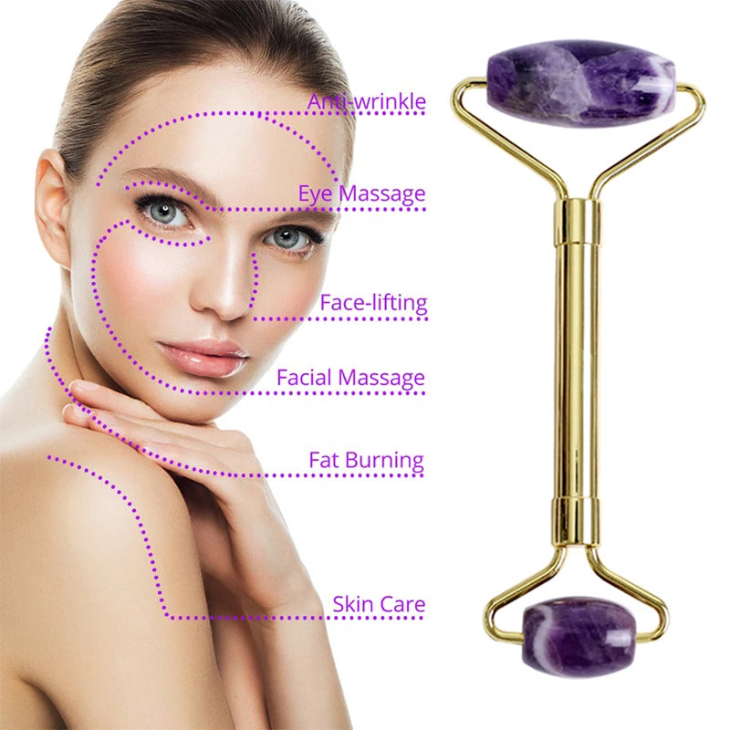Gouache Amethyst Natural Stone Facial Massager Jade Roller Gua Sha Set SPA Acupuncture Scraping Crystal Gouache Scraper For Face