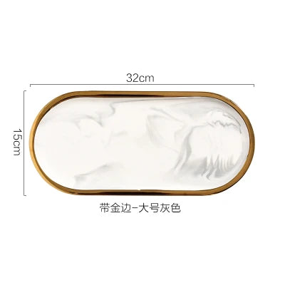 Nordic Marble Texture Tray Ceramic Oval plate Western Dish Dessert Dish Jewelry Storage Tray