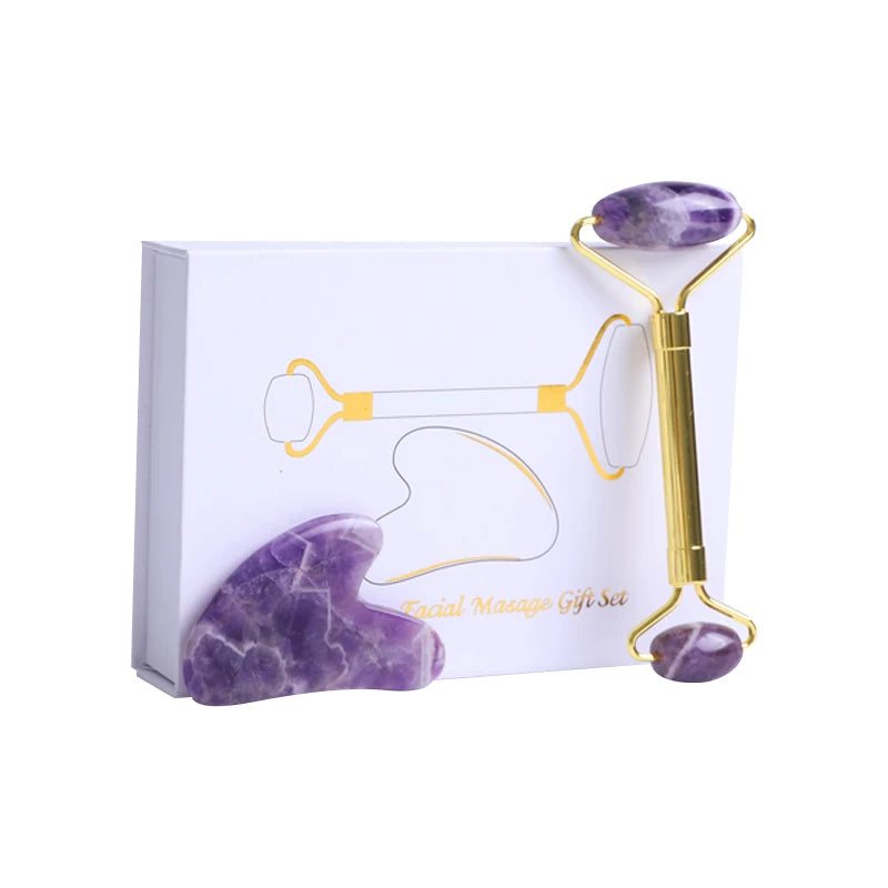 Natural Amethyst Jade Roller Gua Sha Face Massager Scraping Stone Facial Lifting Skin Care Massage Beauty Tools