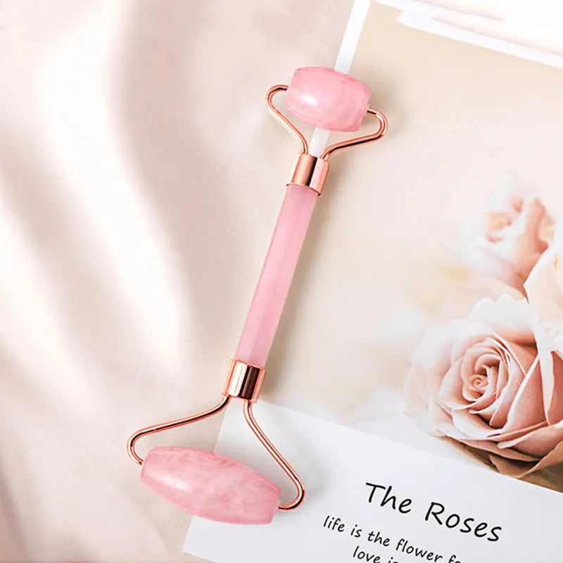 Pink Quartz Eye Mask Massage Face Roller Set Natural Rose Gouache Jade Stone Facial Relax Beauty Massager Ice Therapy Sleeping