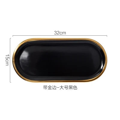Nordic Marble Texture Tray Ceramic Oval plate Western Dish Dessert Dish Jewelry Storage Tray