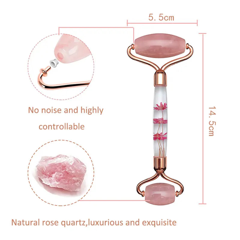 Rose Quartz Eternal Flower Jade Roller Gua Sha Set Gouache Scraper Face Massage Natural Stone Facial Roller Jade Massager