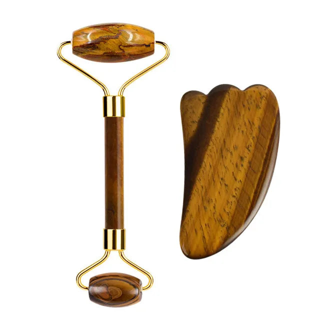 Natural Tiger Eye Jade Roller Guasha Beautiful Massager Facial Scraping Tools Neck Face Massage Anti Wrinkle Relax SPA Stone