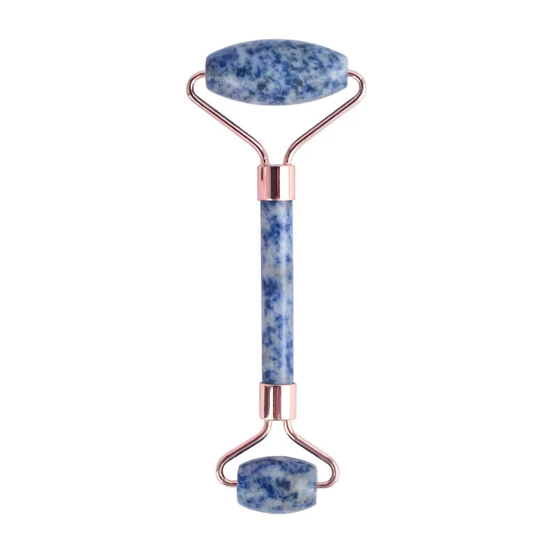 Natural Blue White Dot Jade Roller And Gua Sha Stone Set Facial Gouache Scraper Massager Lifting Anti-Wrinkle Skin Care