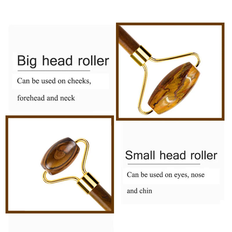 Natural Tiger Eye Jade Roller Guasha Beautiful Massager Facial Scraping Tools Neck Face Massage Anti Wrinkle Relax SPA Stone