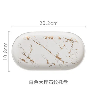 Nordic Marble Texture Tray Ceramic Oval plate Western Dish Dessert Dish Jewelry Storage Tray