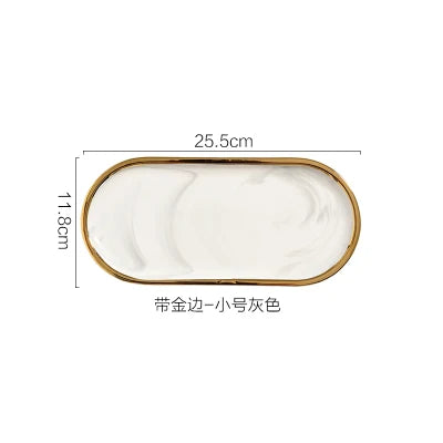 Nordic Marble Texture Tray Ceramic Oval plate Western Dish Dessert Dish Jewelry Storage Tray