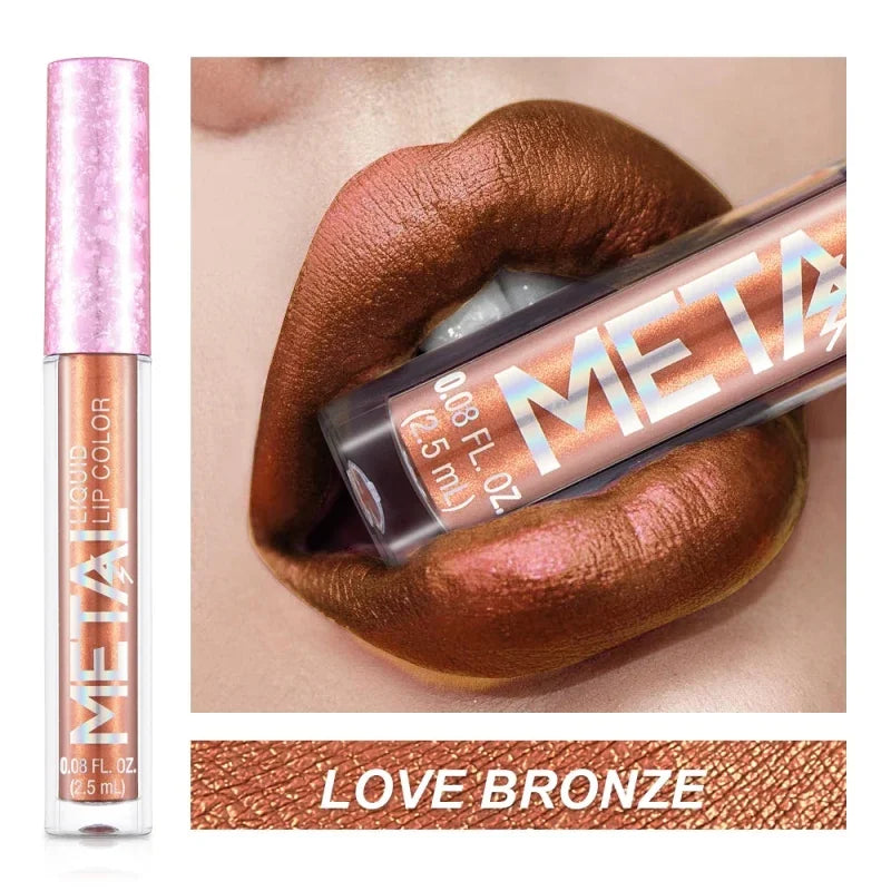 12 Colors Matte Metallic Lip Gloss Long Lasting Non-stick Cup Nude Matte Metallic Lip Color Lipstick Waterproof Lip Glaze Makeup