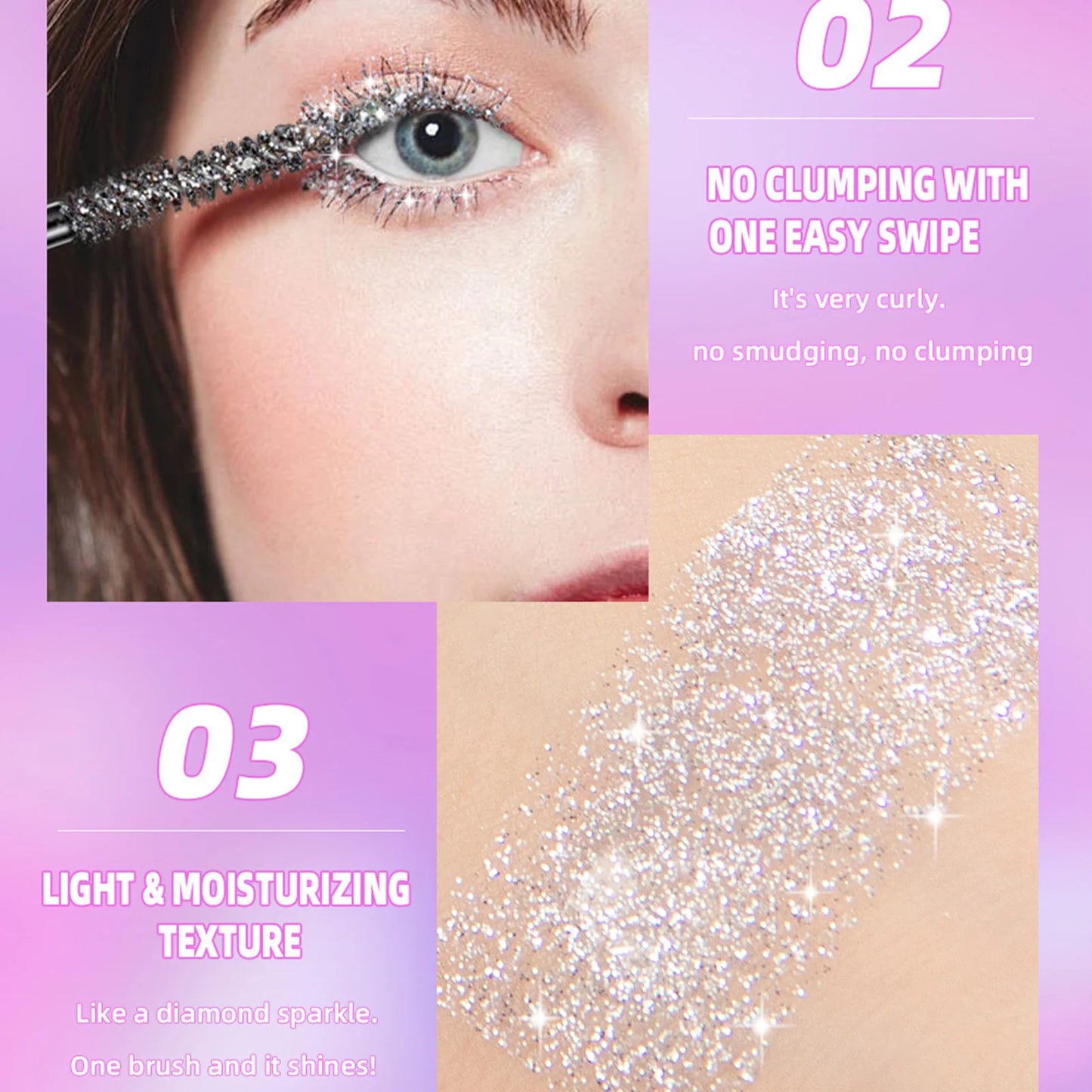 Diamond Shimmer Mascara Glitter Lash Mascara Waterproof Long Lasting Shimmer Gloss Mascara Long Curl Mascara Eyeshadow Makeup