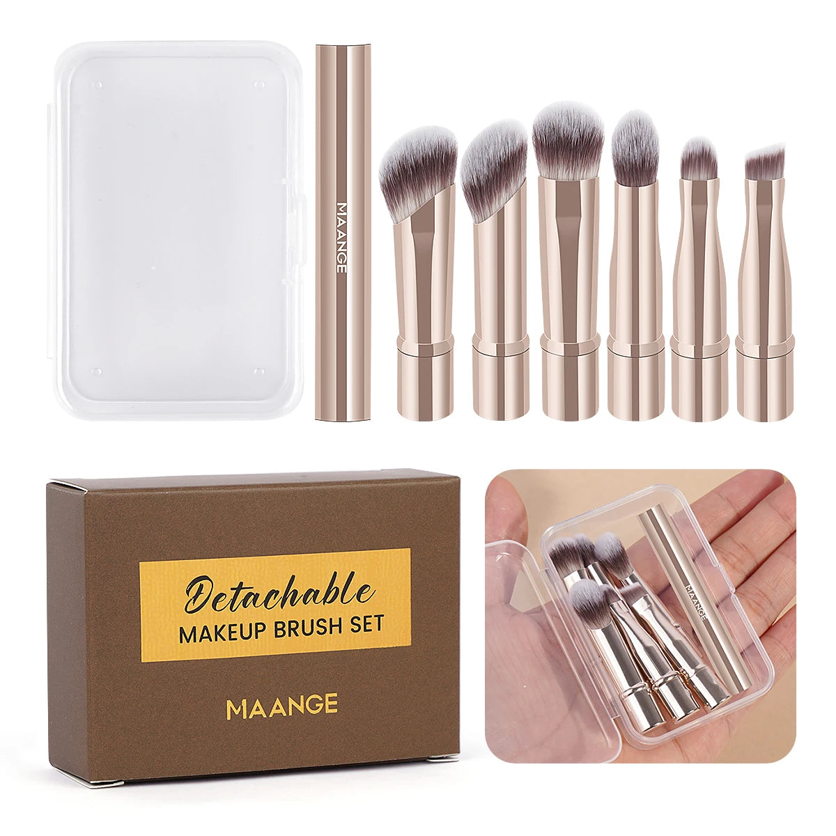 MAANGE Double Ended Makeup Brush Set Detachable Travel Contour Concealer Brush Set Eyeshadow Brush Face Cosmetic Tools with Box