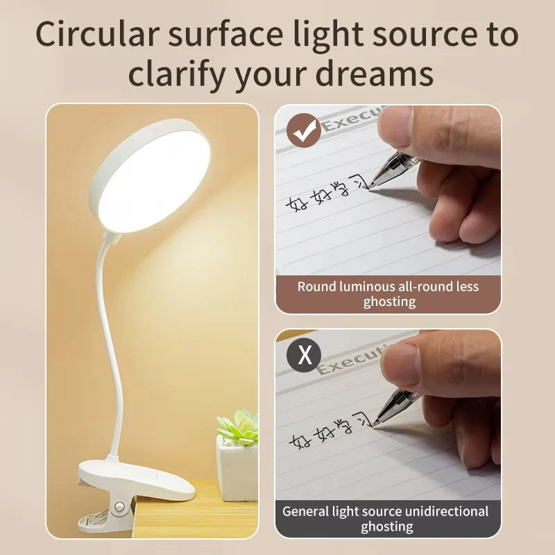 Portable USB Table Lamp Desk Lamp Plug-in/Rechargeable Clip Bed Reading Night Light LED Touch 3 Modes Dimming Eye Protection