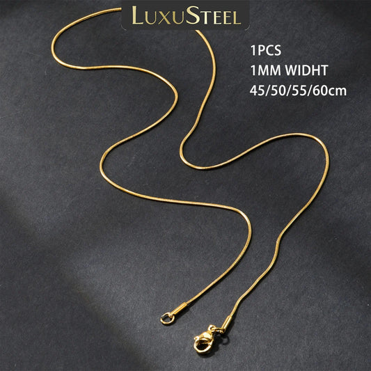 LUXUSTEEL 1pcs 1mm Golden Plated Snake Chains Necklaces No Fade Basic Jewelry Stainless Steel Necklace For Pendants DIY Choker