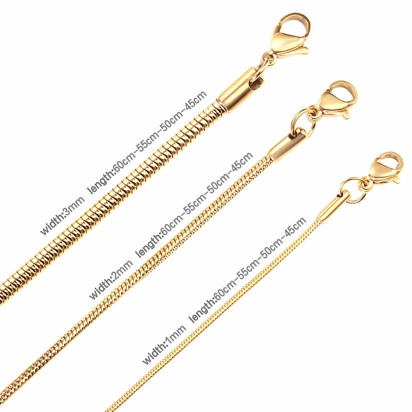 LUXUSTEEL 1pcs 1mm Golden Plated Snake Chains Necklaces No Fade Basic Jewelry Stainless Steel Necklace For Pendants DIY Choker