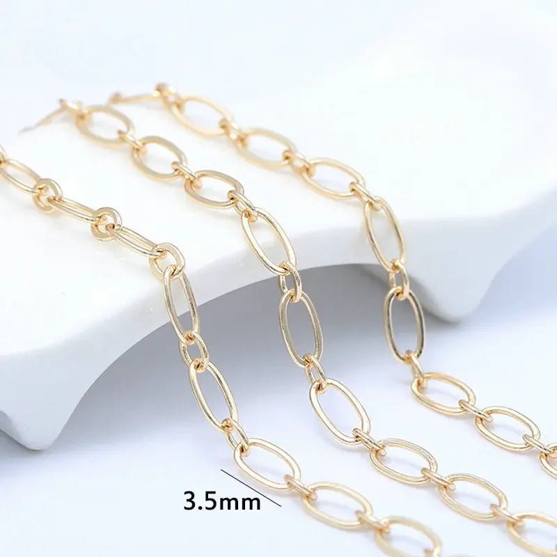 14K Gold Color Plated Brass Round Star Link Chains Necklace Chains High Quality Jewelry Accessories
