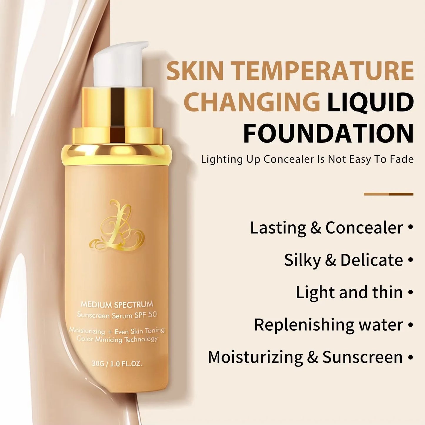 2025 Forever Bloom Inspired 4-In-1 Liquid Foundation Hydrating Medium Coverage with SPF50+, 30ml Korean Makeup