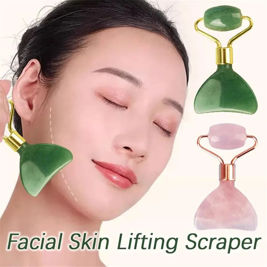 2 in 1 Portable Jade Face Body Scraping Scraper Massage Roller Tool