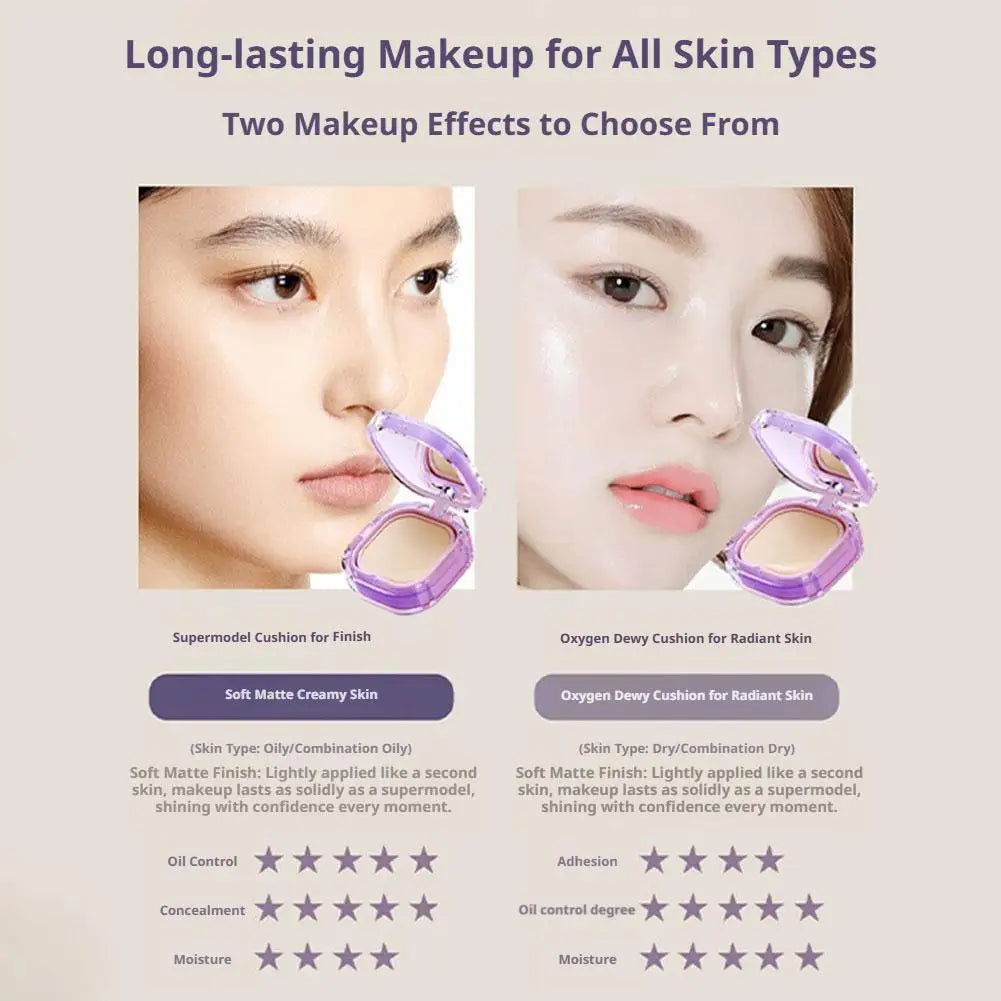 Purple Girl Brightening Liquid Foundation With Air Cushion,Face Lock Makeup CC Cream, Persistent Concealer Waterproof Foundation