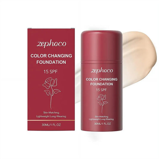 30ml ZEPHOCO Temperature Changing Foundation Portable Lightweight Base Makeup Long Lasting Hydrating Sheer Natural Daily Use