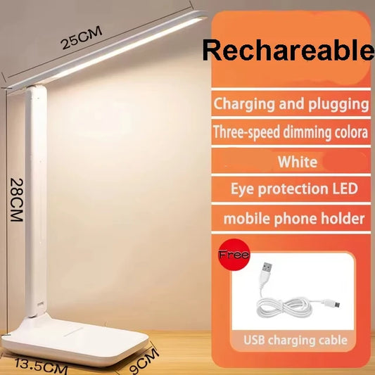 2026 Chargeable LED Table Lamp USB Color Stepless Dimmable Desk Lamp Touch Foldable Eye Protection Reading Night Light