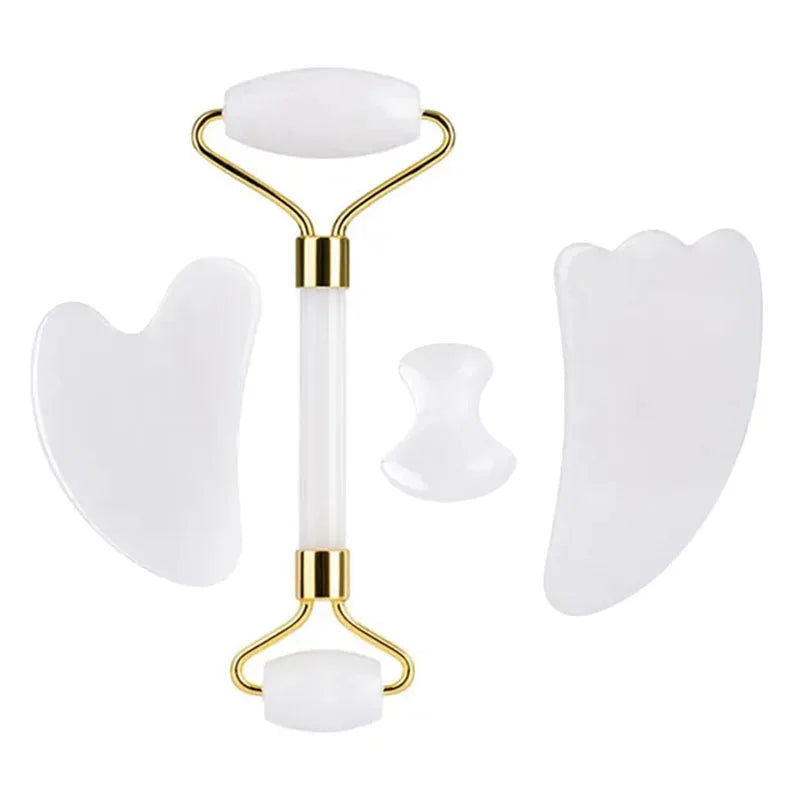 Natural White Jade Roller Gua Sha Set Gouache Stone Massager Face Lifting Gouache Scraper Anti-Wrinkle Skin Care Tool