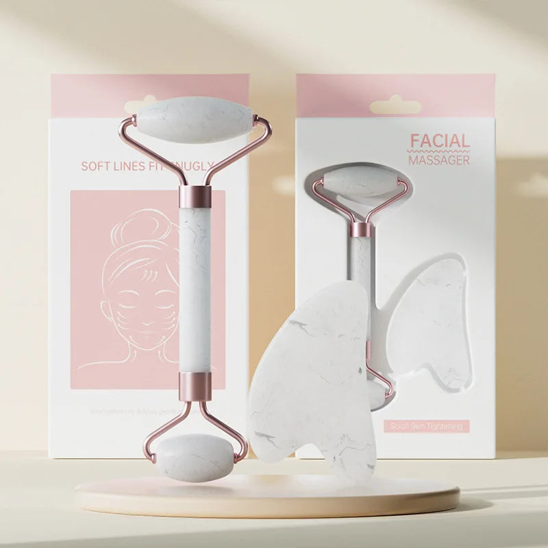Face And Neck Massager Roller and Guasha Board Resin Non-rose Crystal Jade Roller Beauty Double-ended Massage Skincare Tools
