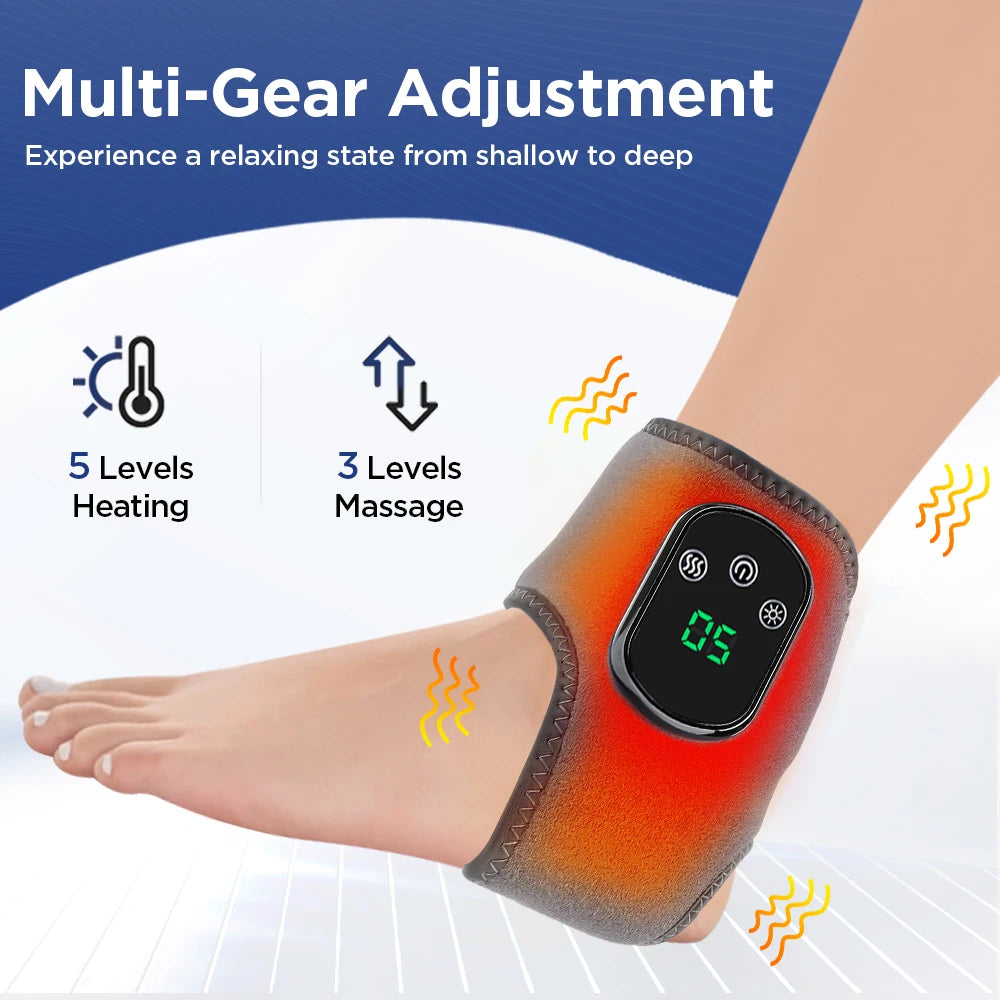 2PCS Electric Foot Ankle Massager Vibration Hot Compress Ankle Massage Brace Joint Sprain Protection Heating Pad Pain Relief