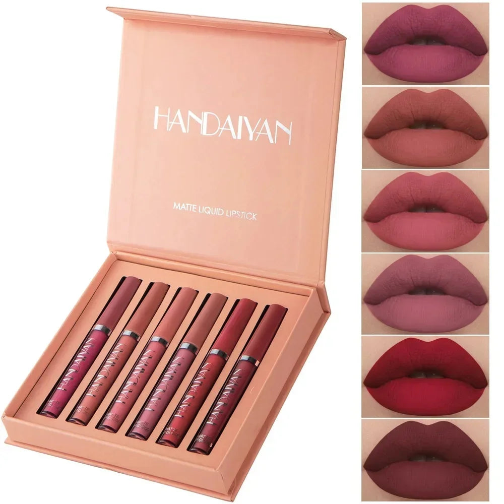 6PCS Waterproof Non-stick Lip Gloss Velvet Nude Matte Sexy Lipstick Set Long Lasting Red Liquid Lipstick