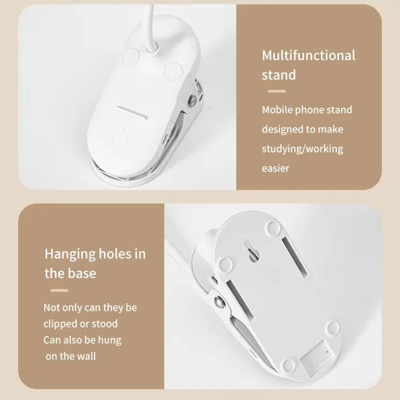 Portable USB Table Lamp Desk Lamp Plug-in/Rechargeable Clip Bed Reading Night Light LED Touch 3 Modes Dimming Eye Protection
