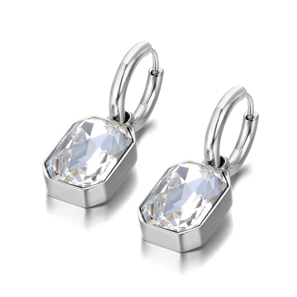 JeeMango 316L Stainless Steel Geometric Square Cubic Zirconia Crystal Pendant Necklace Jewelry For Women JN23076