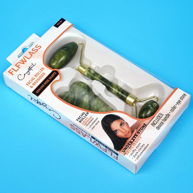 2pcs Guasha Natural Stone Massage Face Jade Roller Gua Sha Massage Tool Set SPA Body Visage Rouleau De Massage Rouleau Visage