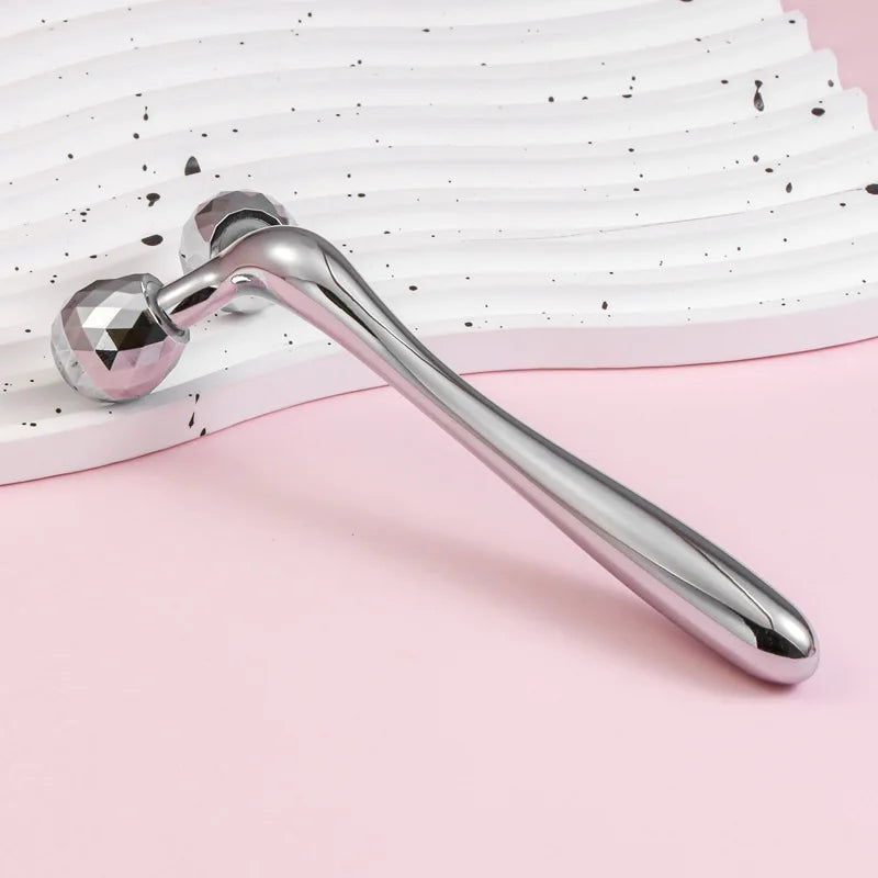 Metal Roller Facial Beauty Stick - 3D Roller Face Massager, Dongling Pink Crystal Jade Roller, Zinc Alloy