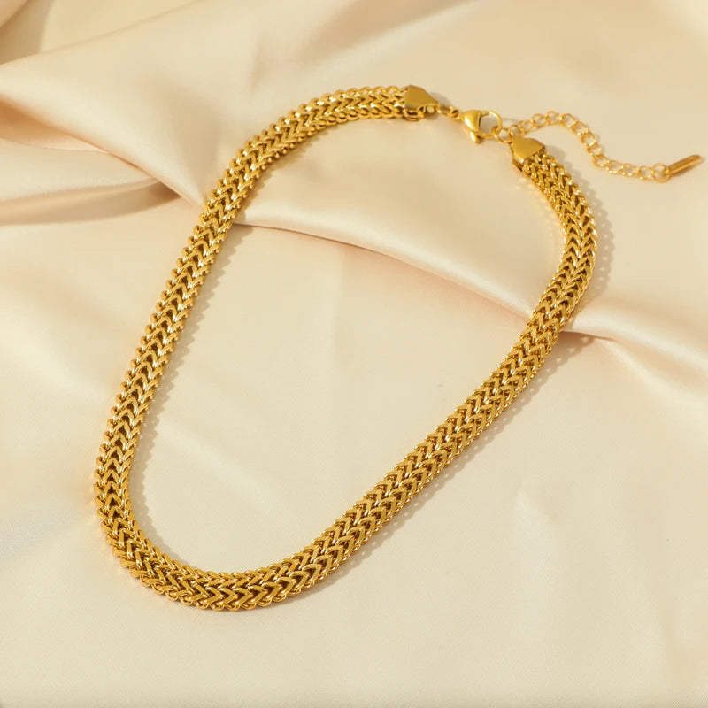 EILIECK 316L Stainless Steel Gold Color Thick Chain Choker Necklace Bracelet for Women Fashion Waterproof Jewelry Set Gift Party
