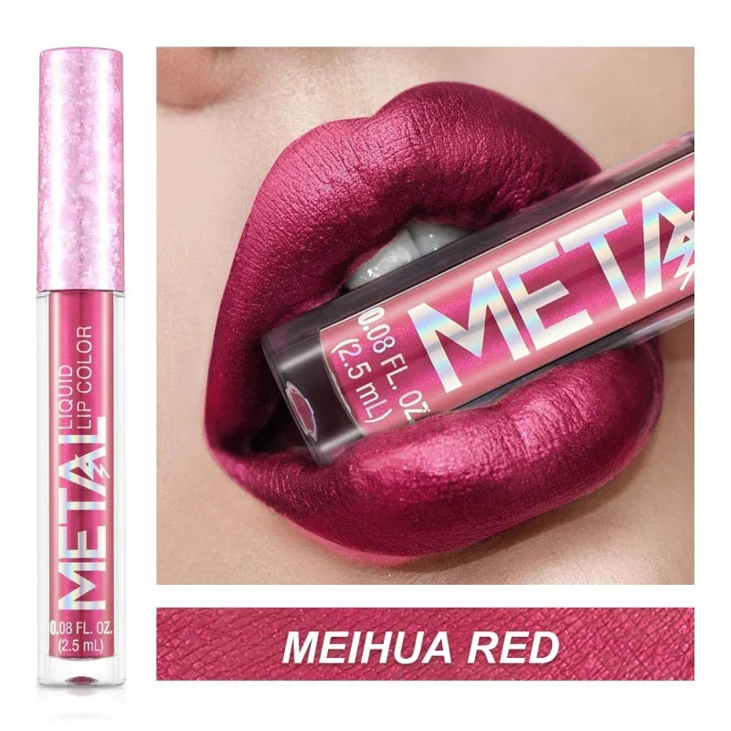12 Colors Matte Metallic Lip Gloss Long Lasting Non-stick Cup Nude Matte Metallic Lip Color Lipstick Waterproof Lip Glaze Makeup