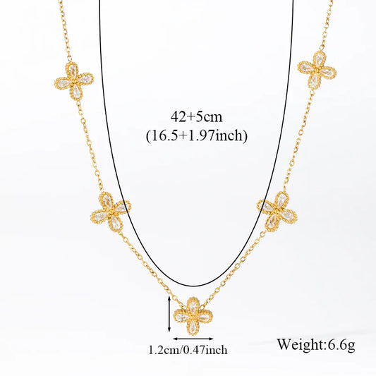 EILIECK 316L Stainless Steel Flower Petal Zircon Necklace Earrings Bracelet Set For Women Fashion Waterproof Jewelry Party Gift