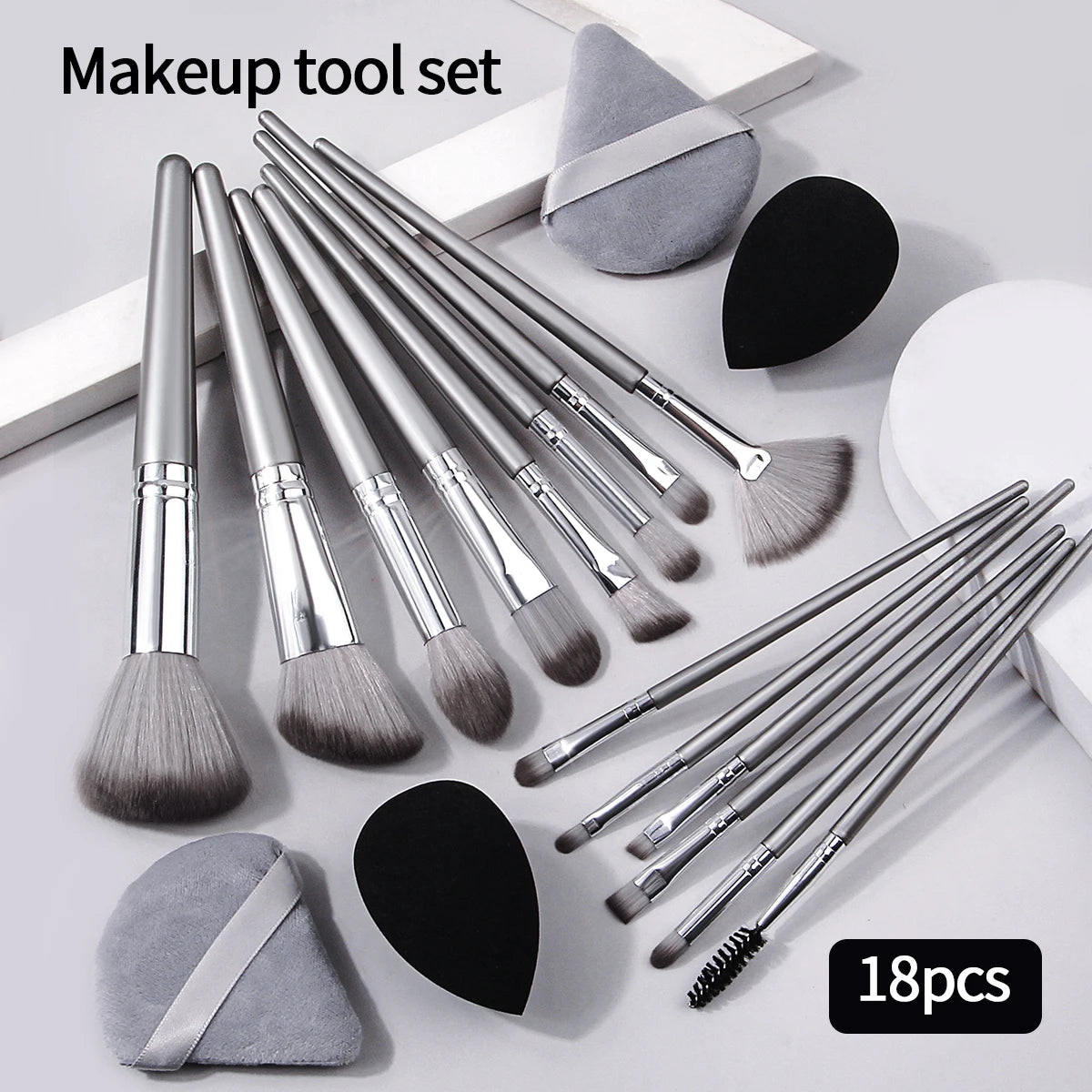 14pcs Makeup Brush Set Portable Soft Makeup Tool&2pcs Wet Wet Dual Use Makeup Egg&2pcs Triangle Sponge Makeup Powder Puff