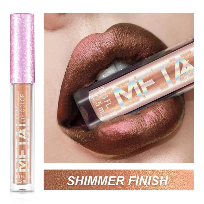12 Colors Matte Metallic Lip Gloss Long Lasting Non-stick Cup Nude Matte Metallic Lip Color Lipstick Waterproof Lip Glaze Makeup