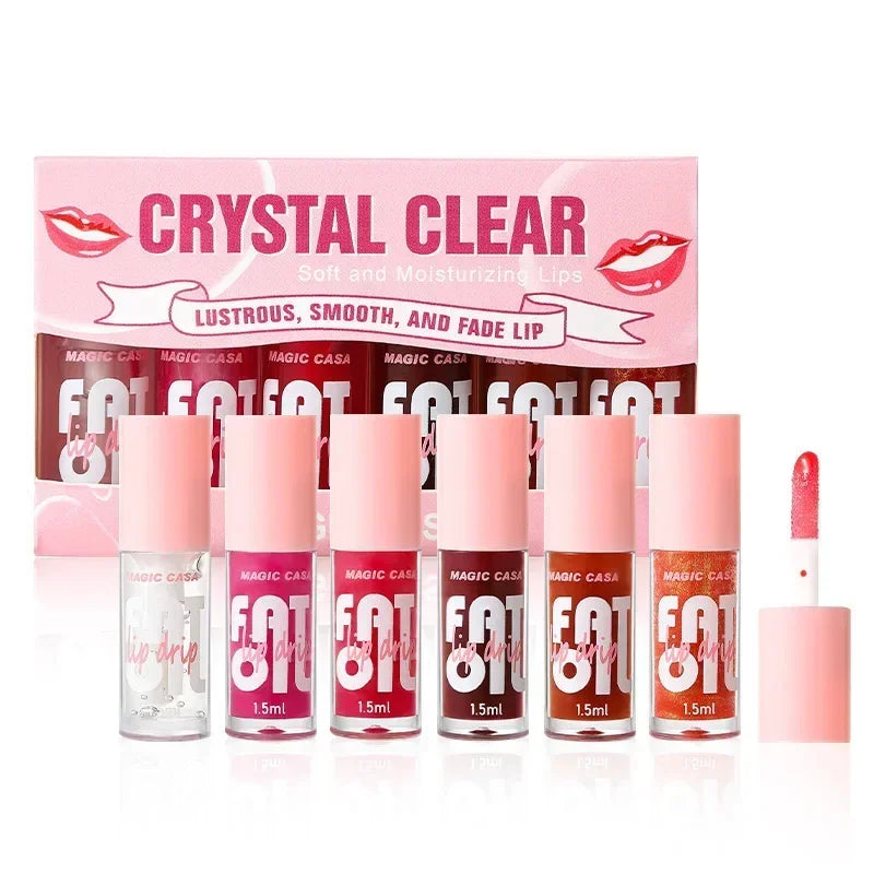 6Pcs Water Glow Jelly Moisturizing Lip Gloss Set Transparent Lip Glaze Oil Hydrating Lip Plumper Liquid Lipstick Lips Cosmetic