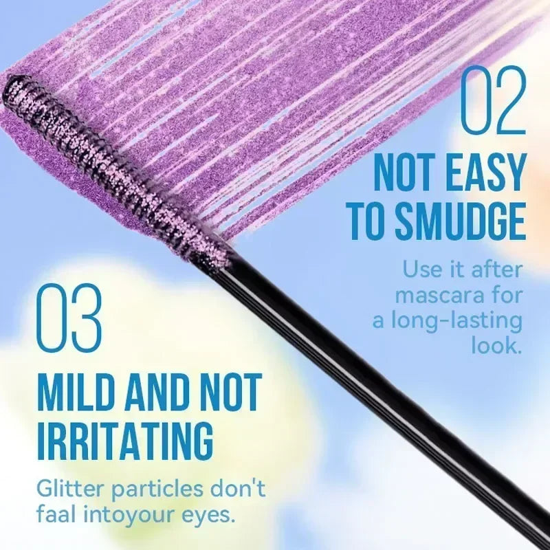 Colorful Glitter Mascara, Waterproof Long Lasting Thickening Lengthening Anti-Smudge Mascara, Tint Rich Color Sparkly Mascara