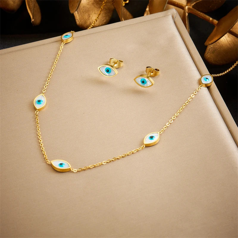 DIEYURO 316L Stainless Steel Pearl Butterfly Flower Golden Necklace Earrings For Womens 2024 New Party Gift Fashion Jewelry Set
